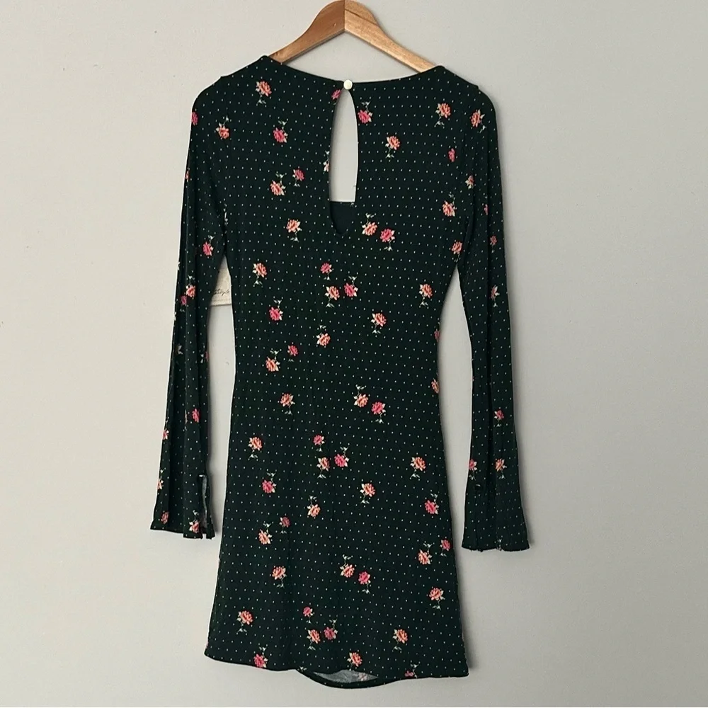NWT! Free People Green Emerald Celia Floral Square Neck Long Sleeve Dress ♥️